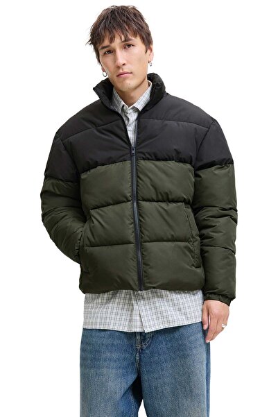 Jack & Jones Ανδρικό παλτό JJMAZE PUFFER COLLAR Khaki