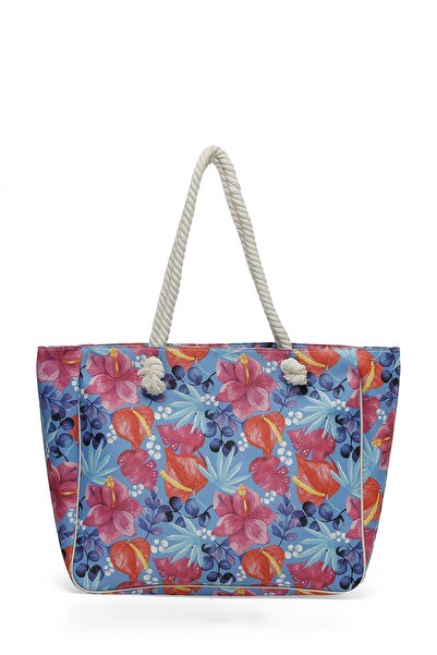 Polaris Γυναικεία τσάντα παραλίας FLORAL PLJ 4FX Μεγάλη Μπλε