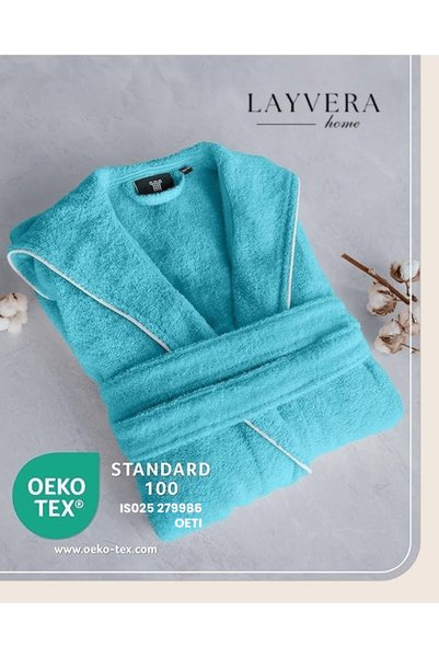 Layvera Girls' and Boys' Bathrobes 100% Cotton |   Hooded+Pocketed+Soft+Ribbed+Turquoise