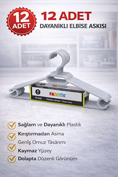 Fanatik Plastik Elbise Askısı Gömlek Tişört Kıyafet Askısı 12 Adet