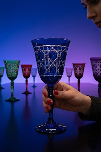 DECOSTYLE Gloria El Kesmesi Renkli Kadeh Bardak 270 cc - Tekli Lüks Ayaklı Ca...