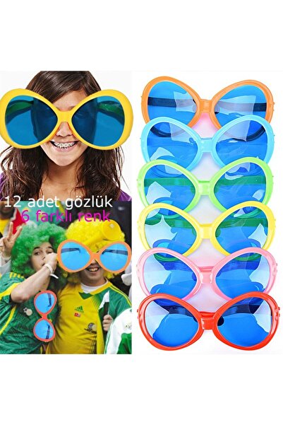 partidolu Plastik Retro Tarz Mega Parti Gözlüğü 6 Renk 6 Adet hawa