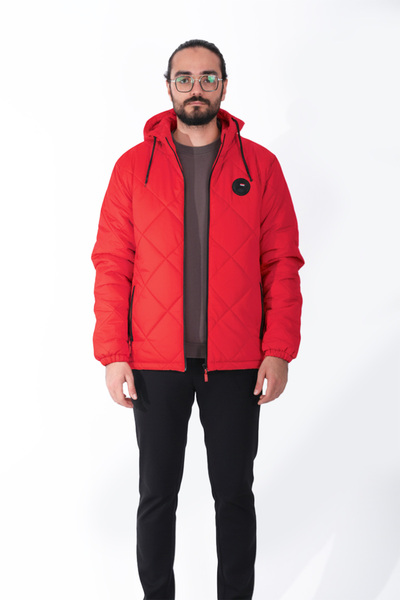 D1fference Men's Red Lined Windproof Hooded Lightweight Seasonal Jacket