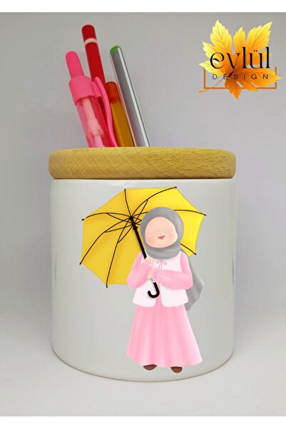 Eylül Design حامل قلم سيراميك مطبوع عليه صورة فتاة محجبة مع هدية عيد ميلاد بت...