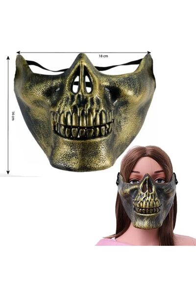 partidolu Eskitme Altın Renk Yarım Yüz Arkadan Lastikli Kafatası Şeklinde Hal...