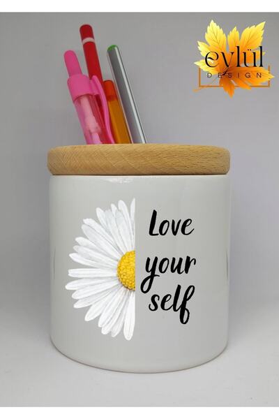 Eylül Design حامل أقلام سيراميك مطبوع بتصميم خاص مكتوب عليه Love Yourself مع ...