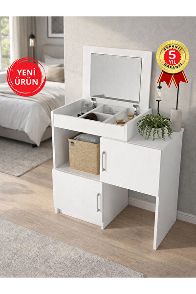 dorpek Perdue Aynalı Makyaj Tuvalet Masası, Kapaklı & Bölmeli Takı Düzenleyic...