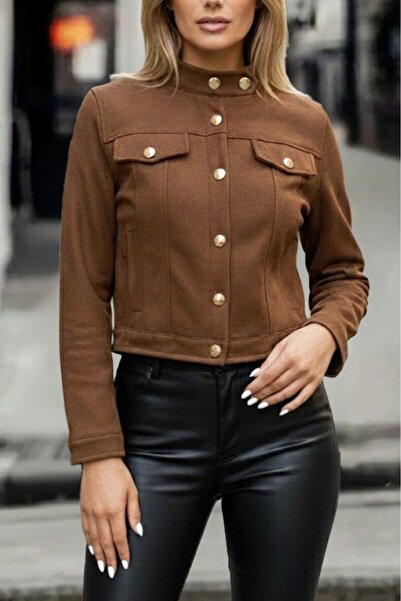 Kanonik Education Women's Long Sleeve Suede Short Jacket with Buttons at the ...