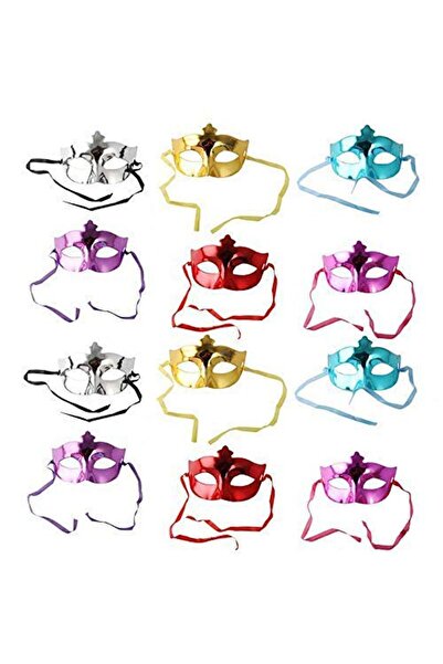 partidolu 6 Farklı Renk Plastik Balo Maskesi Düz Renk 12 Adet