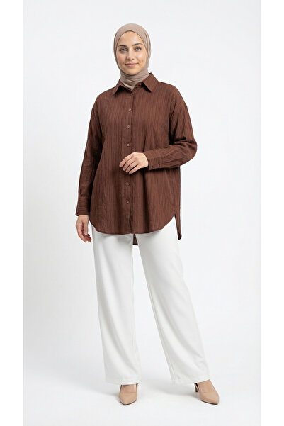 BENAHOLL Γυναικείο πουκάμισο oversize από μείγμα λινών με ρίγες Çiğdem-ZN1174...