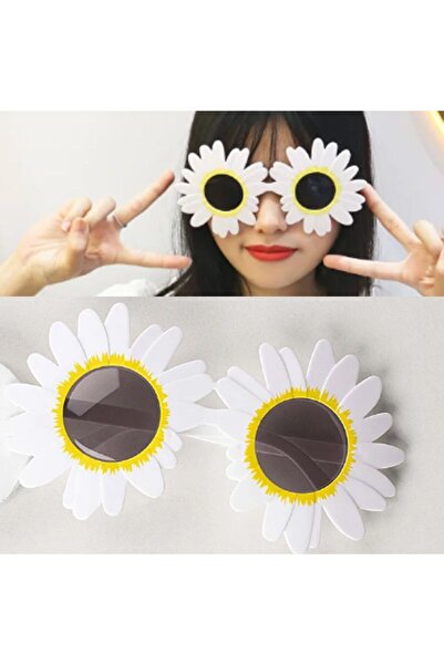 partidolu Sunflower Ayçiçeği Şekilli Parti Gözlüğü 1 Adet Beyaz Renk hawai retro