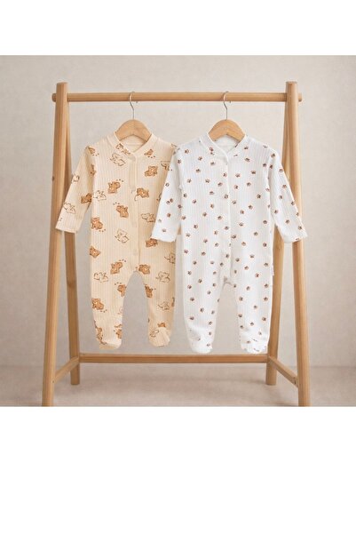 ENİA BABY Kız Bebek 2 Adet %100 Pamuklu Patikli Tulum Seti