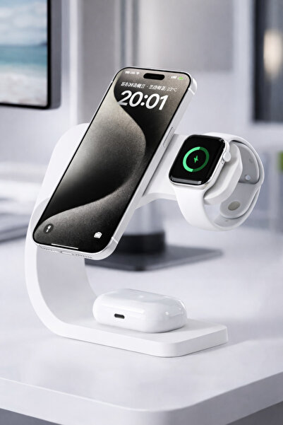 AGELON Telefon Şarj İstasyonu Aksesuarı 3 in 1 iPhone / Watch / Airpods Stand