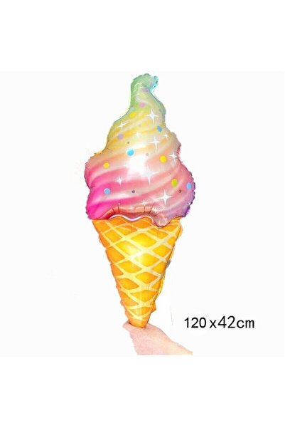 partidolu Rainbow Ice Cream Külahta Dondurma Şeklinde Folyo Balon 120x42 cm 1...