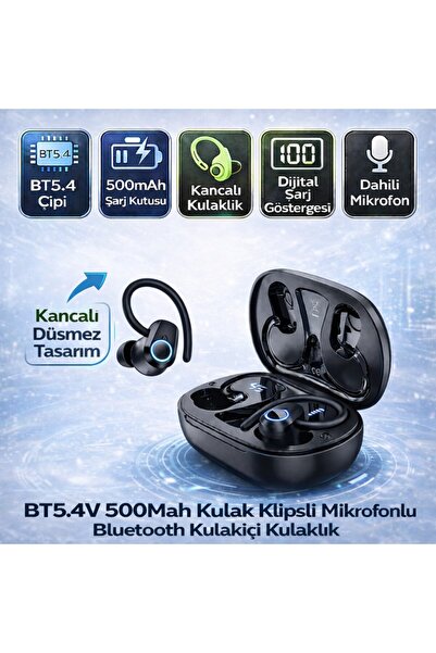 Polham BT5.4 Kancalı Mikrofonlu Bluetooth Kulaklık 500mAh Şarj Kutulu Dijital...