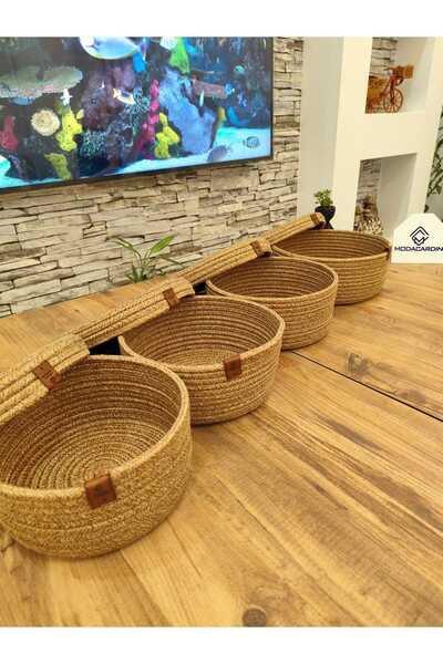 ModaCardin 4-Piece Jute and Wicker Basket with Lid - Special Design, Multi-Pu...
