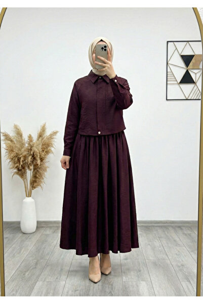 BENAHOLL Akgül Gizli Fermuarlı Çıtçıtlı Etekli Takım-ŞA1185 Mürdüm