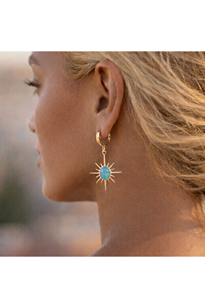 Soleildor 925 ayar Orijinal Gümüş Opal Taşlı Kuzey Yıldızlı Gümüş Küpe