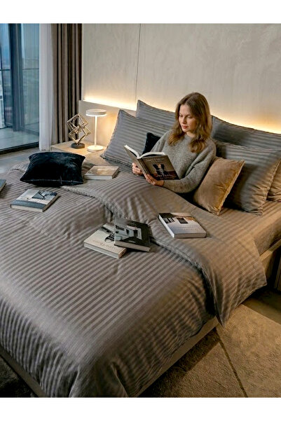 CAQQA رمادي فاخر / أنثراسايت مزدوج ساتان طقم غطاء لحاف