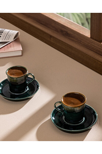 Madame Coco Kalre Polish 6 Kişilik 12 Parça Kahve Fincan Seti - Yeşil - 90 ml