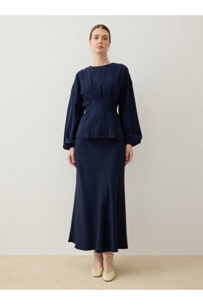 Refka Set tunică și fustă cu detaliu de pliuri - Albastru închis -