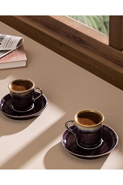 Madame Coco Kalre Polish 6 Kişilik 12 Parça Kahve Fincan Seti - Mürdüm - 90 ml