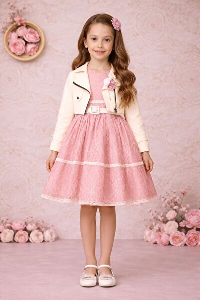 SÜSLÜ PİNK KİDS فستان عيد رمضان للبنات، فستان مع جاكيت