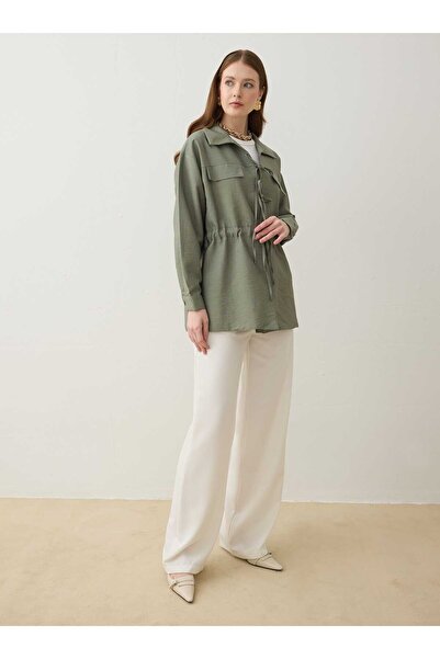 Refka Modal Fabric Shiny Blouse / Shirt with Tie Detail - Khaki -