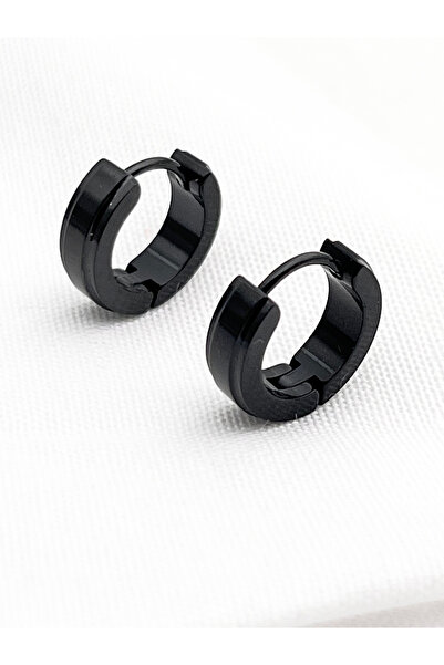 Siya Silver 316L Surgical Steel Unisex Minimal Black Hoop Earrings-1.3 cm