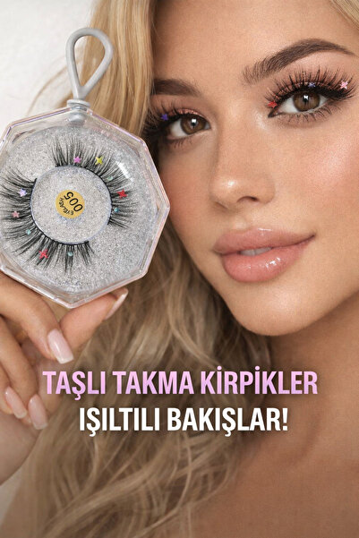 TAKIŞTIR Siyah Renk Taşlı Takma Kirpik 005
