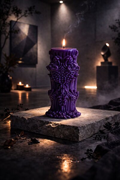 Candle Mystic Pillar, Gizemli Sütun, Lavanta Kokulu 2 Adet Dekoratif Mor Mum ...
