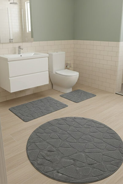 ÇELEBİ HOME TEKSTİL Gri Pamuk Banyo Paspası Makinede Yıkanabilir Kaymaz Taban...