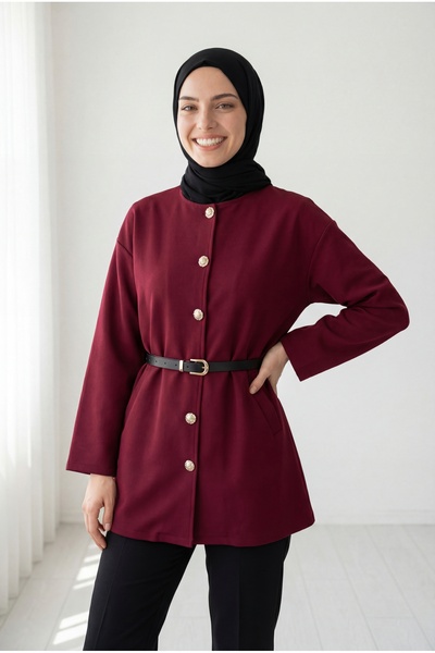 MİHRA STORE Jachetă Dilruba cu nasturi aurii, buzunare duble și curea - ZN594...