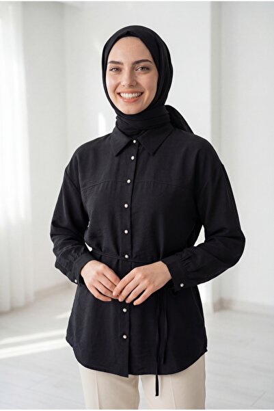 MİHRA STORE Πουκάμισο με λαμπερό ρόμπαλο και λεπτομέρειες στο μανίκι - ZN2094...