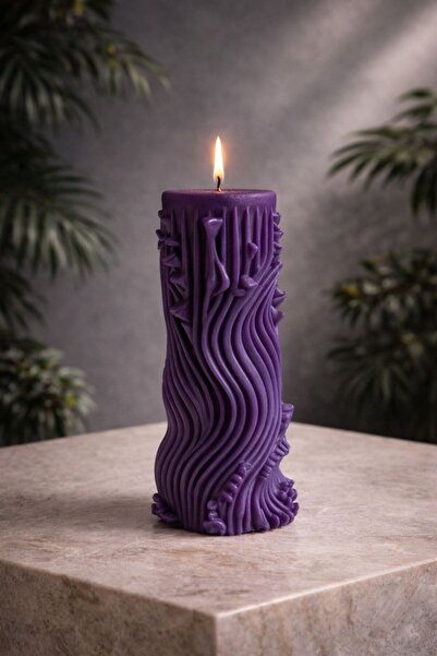 Candle Verdantis, Doğanın Kalbi, Lavanta Kokulu Dekoratif 2 Adet Mor Mum & Ka...