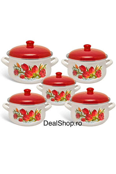 dealshopromania Set de 5 ghivece emailate cu capac Arian, cantitate 2 l, 2,8 ...