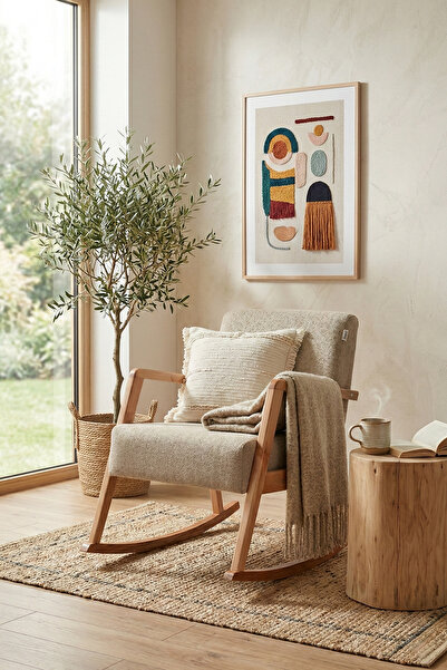 Zem Pavia Sallanır Berjer Natürel Ahşap, Sütlü Kahve