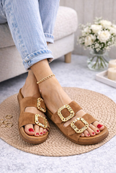 Babetty Women's Daily Slippers with Double Straps and Stone Buckle, Orthopedi...