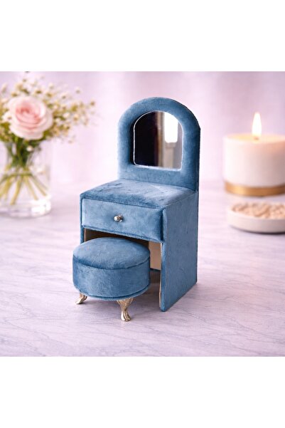 velve Suport bijuterii sub forma de masuta de toaleta cu scaun albastru prafu...