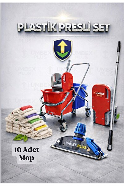 UMBEX PLUS UMBEX Çift Kovalı Krom Paspas Arabası Temizlik Arabası Islak Mop S...