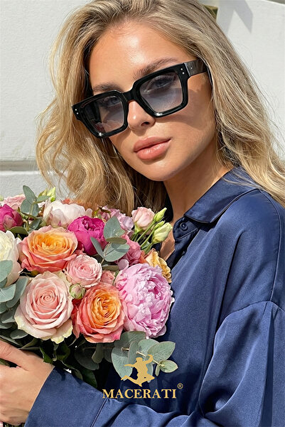 MACERATİ نظارات شمسية Dikarlo للجنسين بإطار مربع أسود وزجاج ملون Uv400