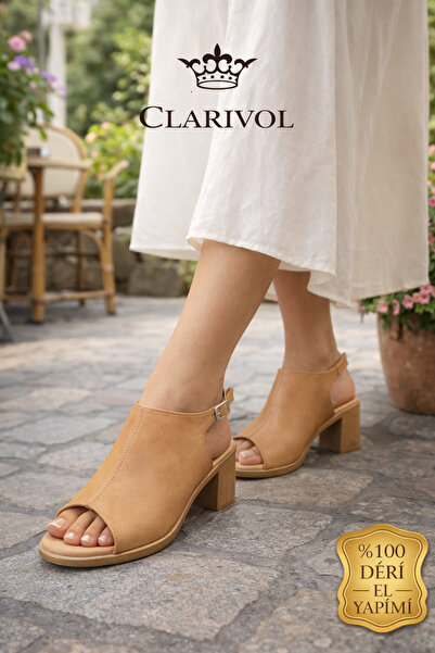 Clarivol Hakiki Deri Kadın Topuklu Sandalet