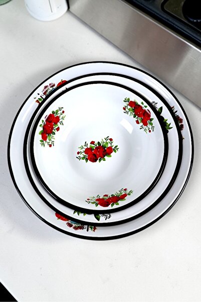 İnci Emaye 32 Cm-36 Cm-40 cm 3-Piece Enamel Basin Whisk and Mixing Bowl, Doug...