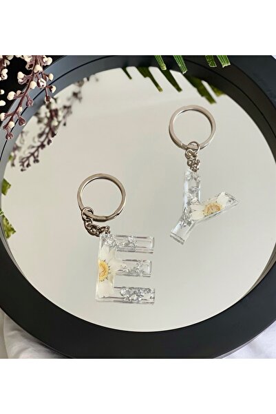 Gift Moda Custom Real Dried Flower Silver Epoxy Keychain