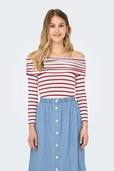 ONLY ONLGLAMOUR L/S OFF SHOULD Crvena ženska majica dugih rukava T-shirt