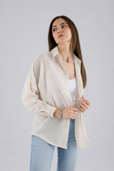 Maison La Femme Дамска ленена риза с дълги ръкави, свободна кройка