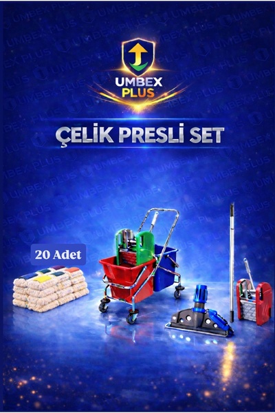 UMBEX PLUS UMBEX Çift Kovalı Paspas Arabası Krom Çelik Presli Temizlik Arabas...