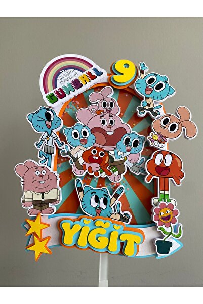 nerisdesign Gumball Cake Topper – Kişiye Özel İsimli Doğum Günü Pastası Süsü