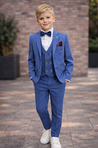 HAYTA Set costum copii cu vestă și cămașă 1-14 ani argintiu indigo