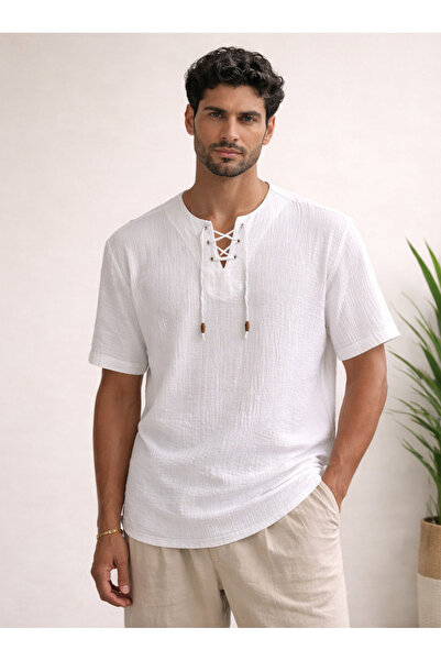 White By Nature Kısa Kol Zımbalı Şile Bezi Erkek T-shirt